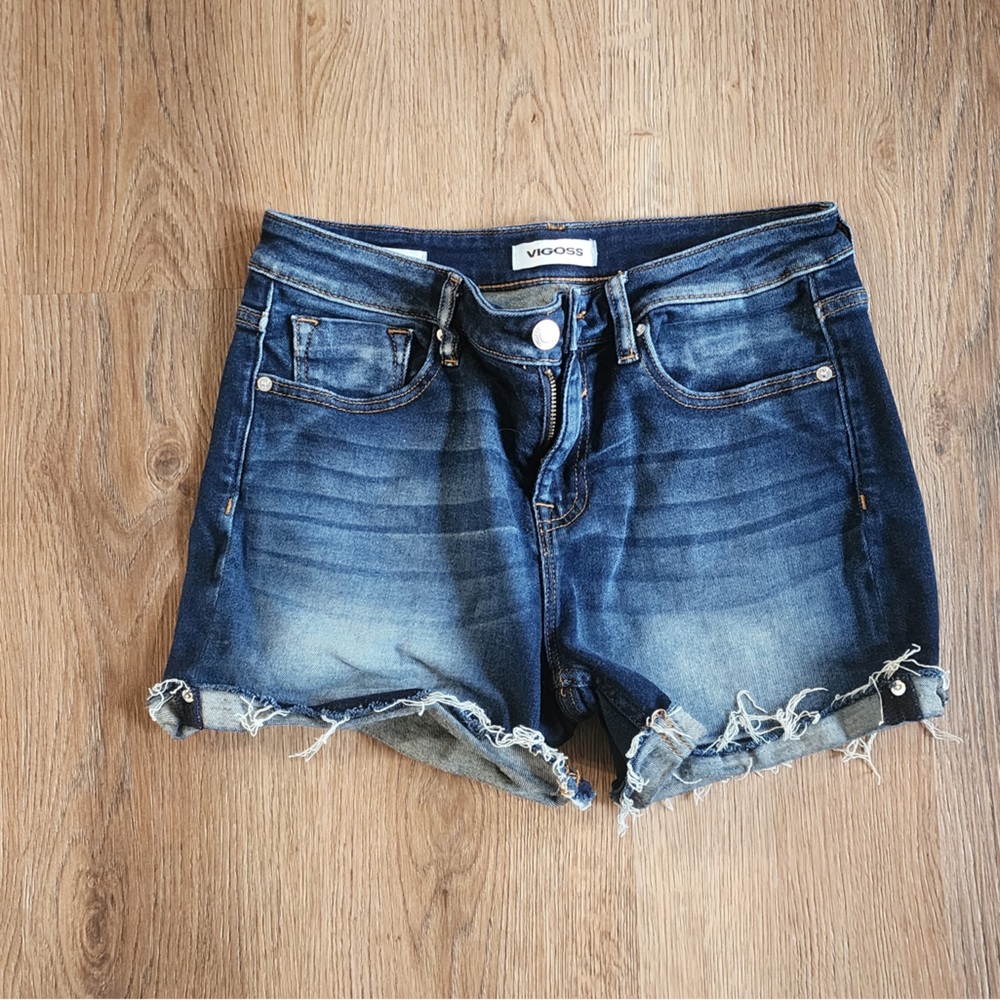 Vigoss Dark Blue Jean Shorts with Frayed Hem